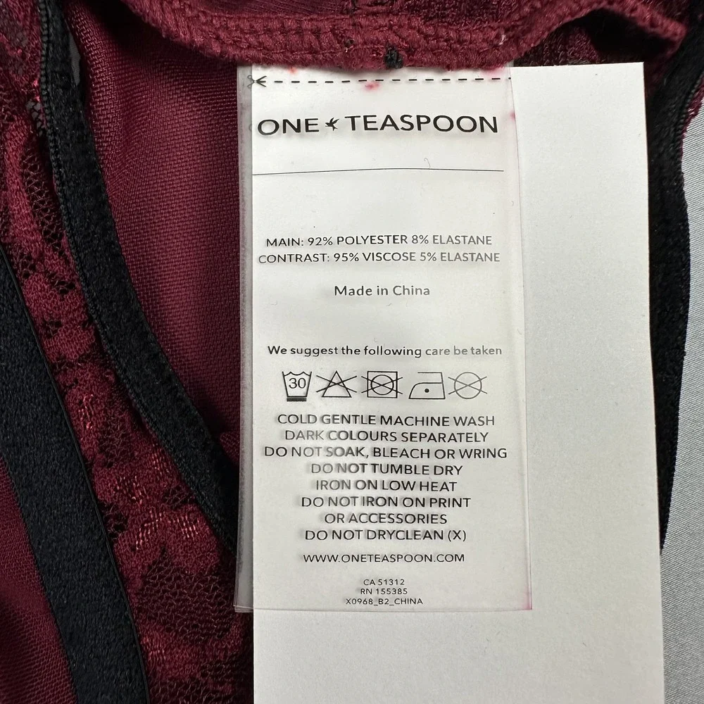 OneTeaspoon Mesh Lace Bralette Women XS‎ Wine Red Sheer Racerback Goth Edgy New